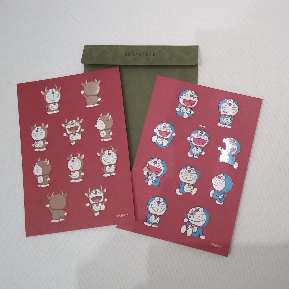 Rare & Fun Gucci Doraemon Stickers Two Sheets in Collectible Sleeve